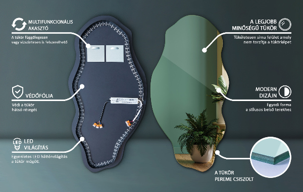 Organic mirror with led lights 50x100 cm