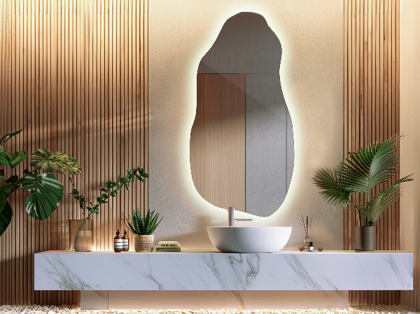 organic shape led backlit mirror modern 45x90 cm