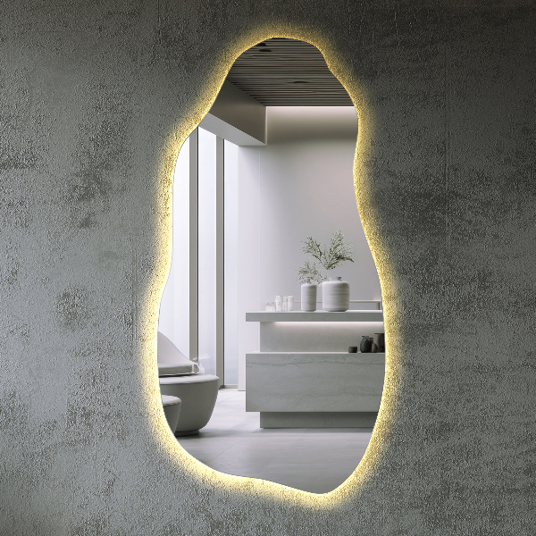 organic shape led backlit mirror modern 45x90 cm