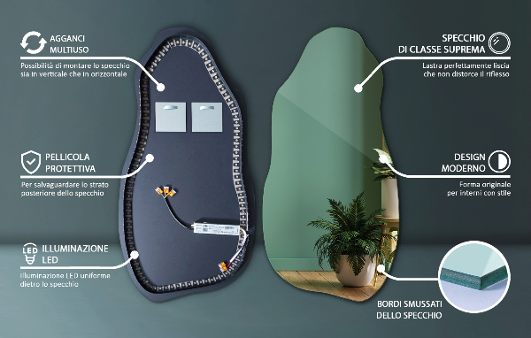 organic shape led backlit mirror modern 45x90 cm