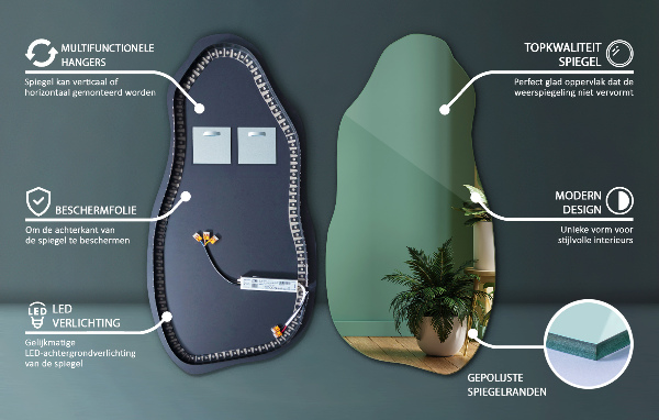 organic mirror with led lights modern 50x100 cm