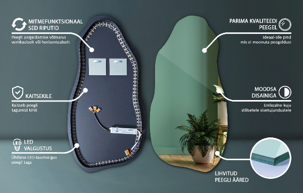 organic mirror with led lights modern 50x100 cm