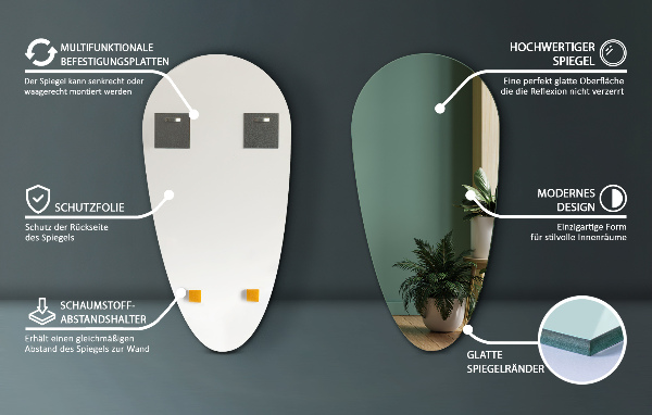 Tear drop frameless mirror 50x100 cm