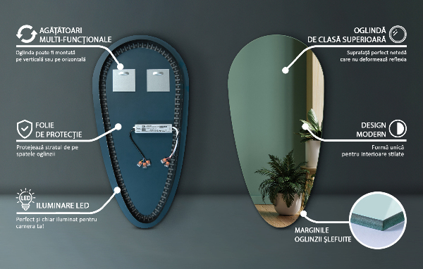 Teardrop illuminated mirror 35x70 cm