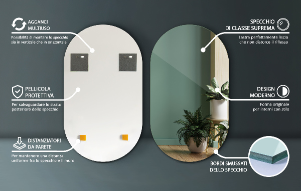 Oval mirror without frame 40x70 cm