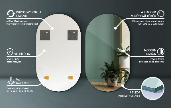Oval mirror without frame 40x70 cm