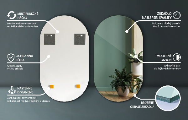 Oval mirror without frame 40x70 cm
