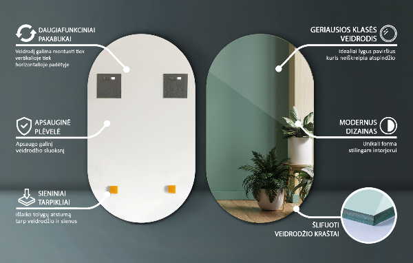 Oval wall mirror without frame 46x80 cm