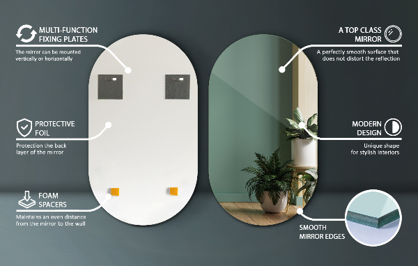 Oval wall mirror without frame 46x80 cm