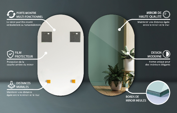 Oval frameless mirror 52x90 cm