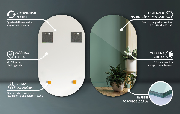 Large oval mirror without frame 58x100 cm