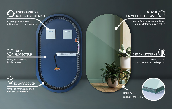 Oval led mirror 40x70 cm