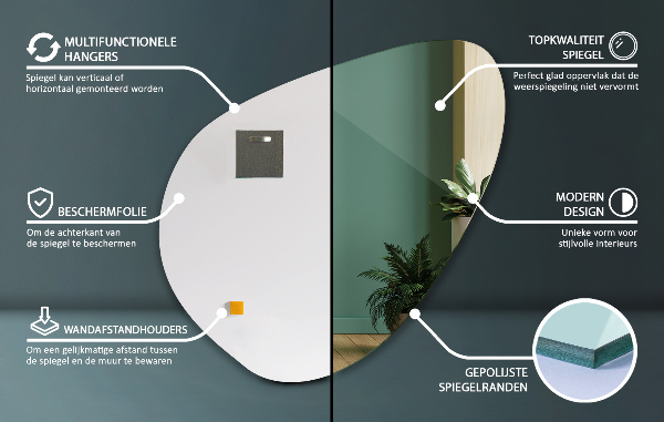Organic shaped mirror frameless 48x48 cm