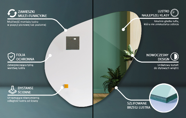 Irregular mirror organic shape modern design 77x77 cm