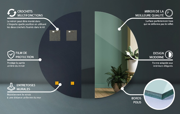 Half moon minimalist mirror without frame 25x50 cm