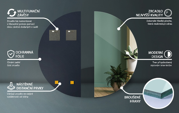 Half circle mirror without frame 30x60 cm