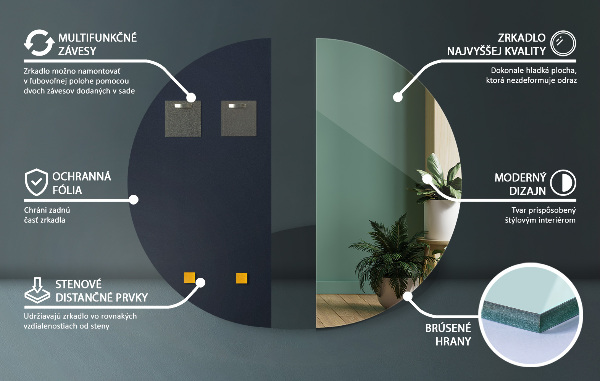 Half circle mirror without frame 30x60 cm