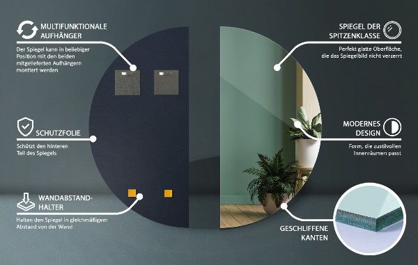 Half round mirror without frame 40x80 cm