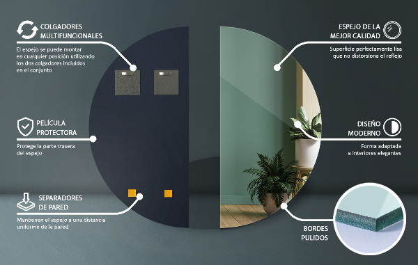 Half round mirror without frame 40x80 cm