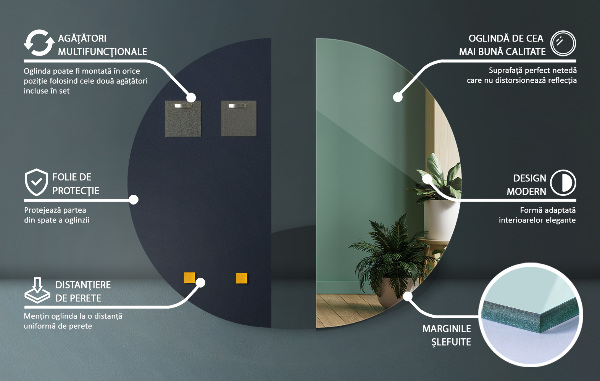 Half round mirror without frame 40x80 cm