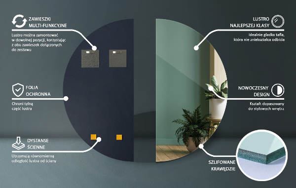 Wall mounted half mirror without frame 45x90 cm