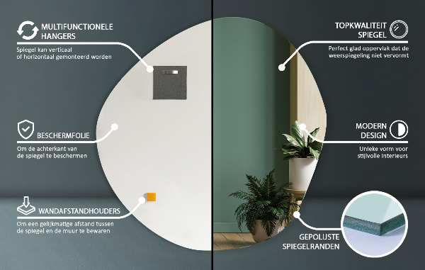 Asymmetrical mirror without frame 58x57,5 cm