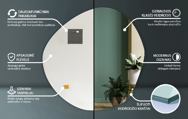 Irregular shaped mirror without frame 86,9x86,2 cm