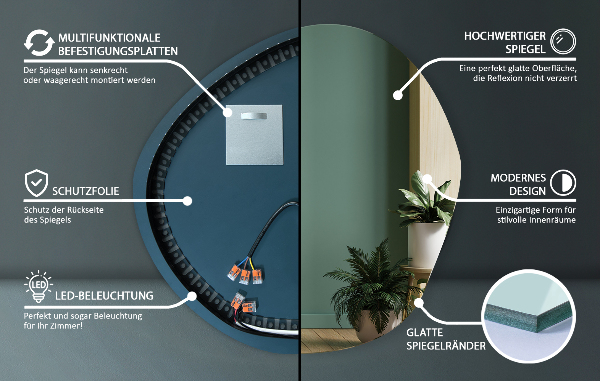 Irregular shape led mirror 68x67 cm