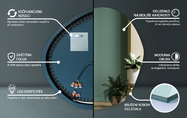 Irregular shape led mirror 68x67 cm