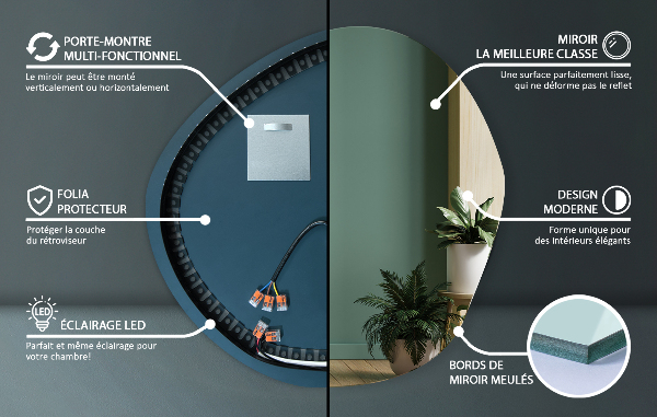 Asymetric led light mirror 77x77 cm