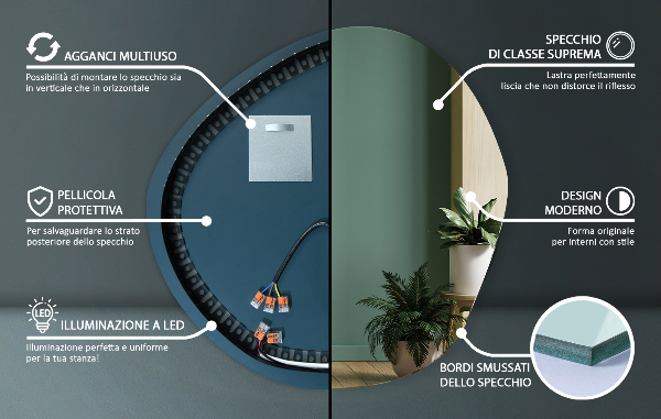 Asymetric led light mirror 77x77 cm