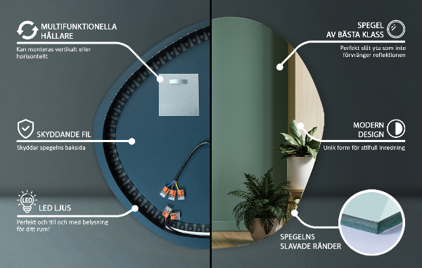 Asymetric led light mirror 77x77 cm