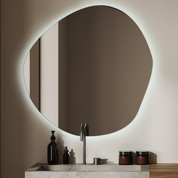 Led backlit mirror pebble shape 87x86 cm