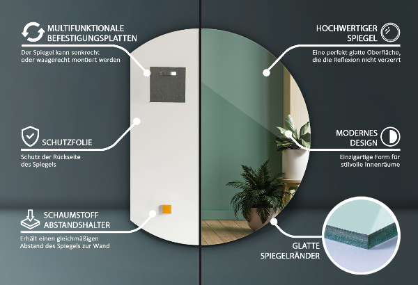 Half circle mirror 70x80 cm