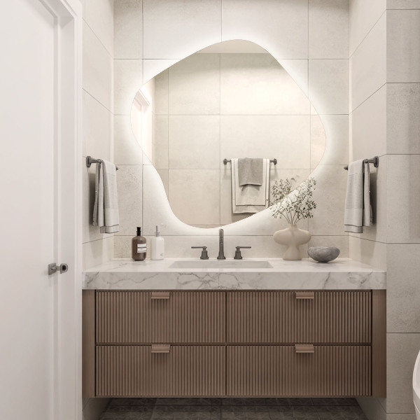 Asymetric led light mirror 59x58 cm