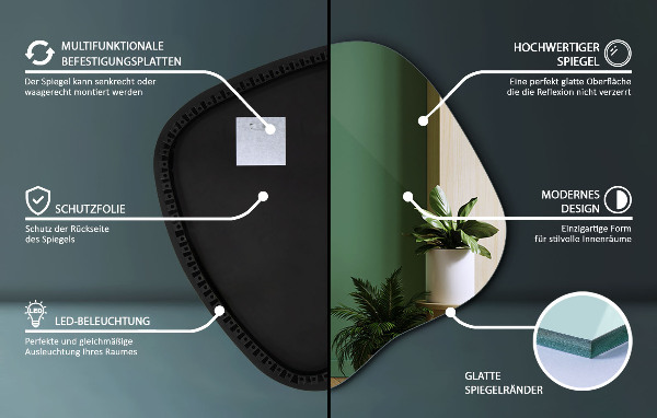 Asymetric led light mirror 59x58 cm