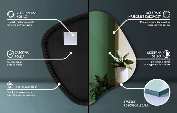 Asymetric led light mirror 59x58 cm