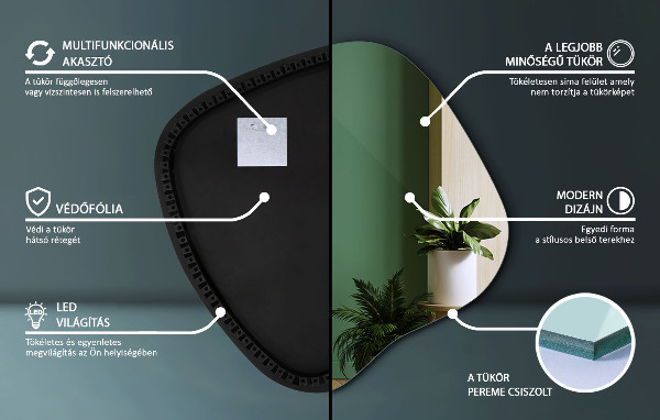 Asymetric led light mirror 59x58 cm
