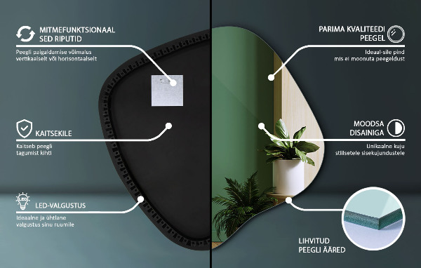 Asymetric led light mirror 59x58 cm