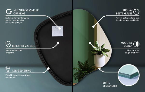 Asymetric led light mirror 59x58 cm