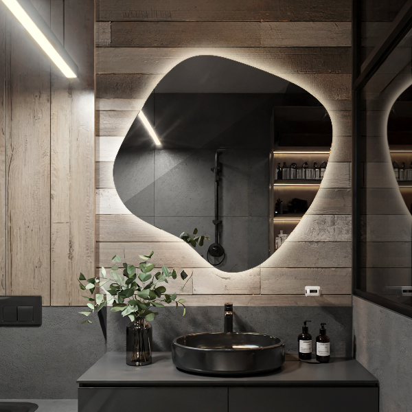 Asymetric led light mirror 68x67 cm