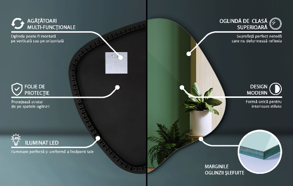 Asymetric led light mirror 68x67 cm