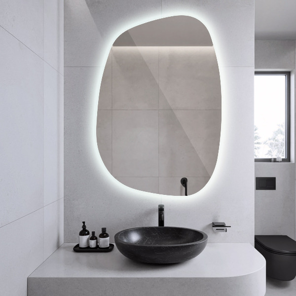 Irregular shaped lighted mirror 55x38 cm
