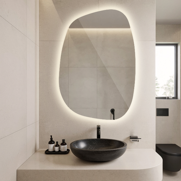 Irregular shaped lighted mirror 55x38 cm