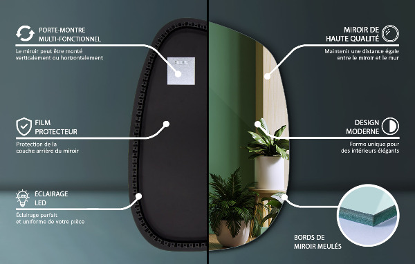 Irregular shaped lighted mirror 55x38 cm