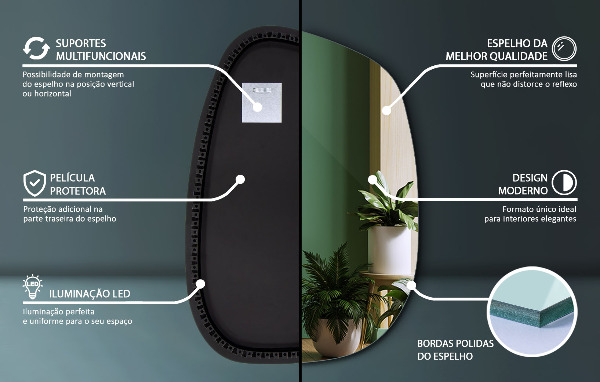 Irregular shaped lighted mirror 55x38 cm