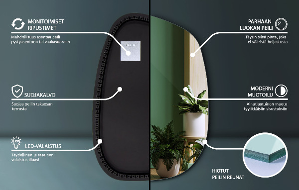 Irregular shaped lighted mirror 55x38 cm