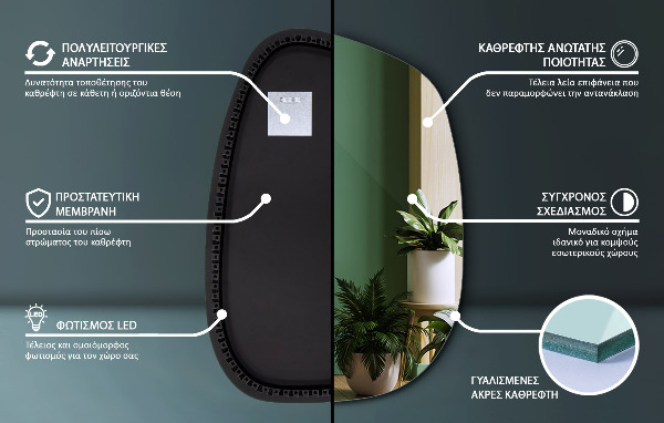 Irregular shaped lighted mirror 55x38 cm