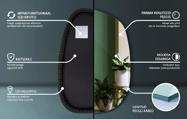Irregular shape led mirror 68x47 cm