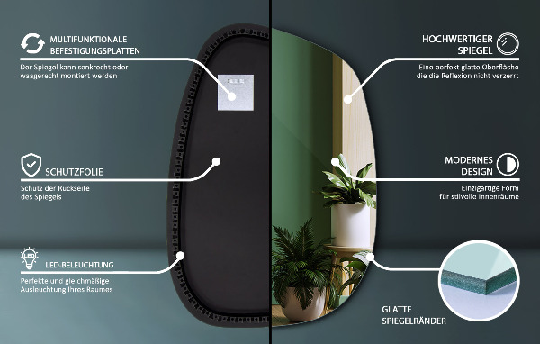 Asymetric led light mirror 79x57 cm
